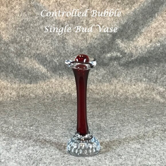 Vintage Glass Red Single Bud Vase Controlled Bubble Base - Picture 1 of 8